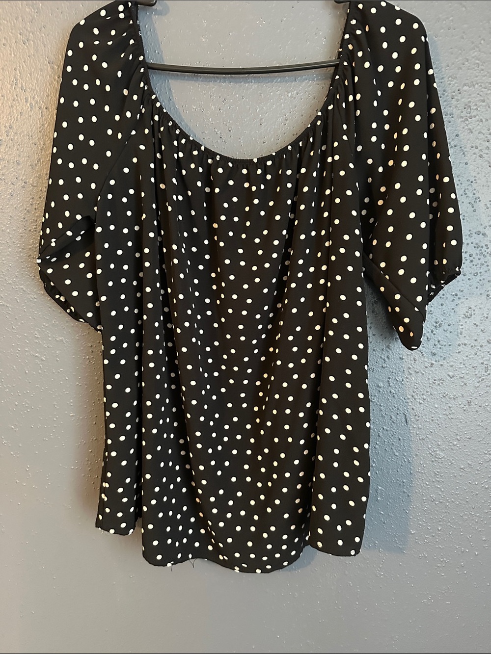 Women’s Liliana Black and White Polka Dot Puff Sleeve Tunic shirt - Picture 3 of 7